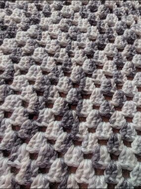 Handmade Crochet Baby Lap Blanket Throw in White and Gray
